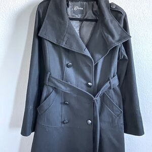 Guess Women's Charcoal Double-Breasted Trench Coat XL/TG
